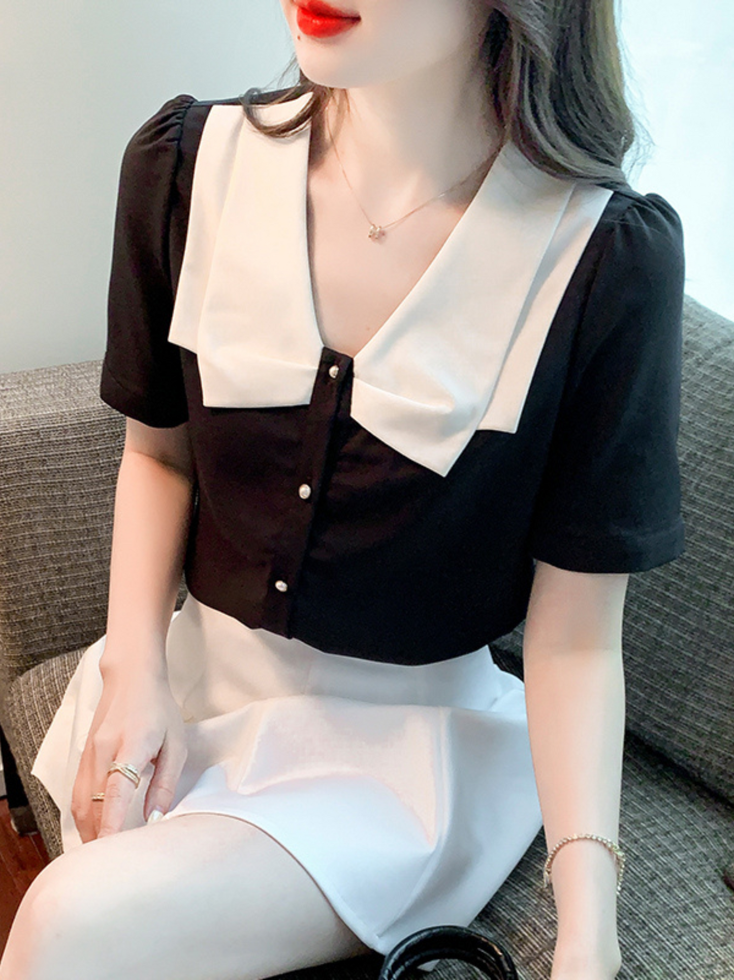 Blusa elegante preppy mangas cortas Eren