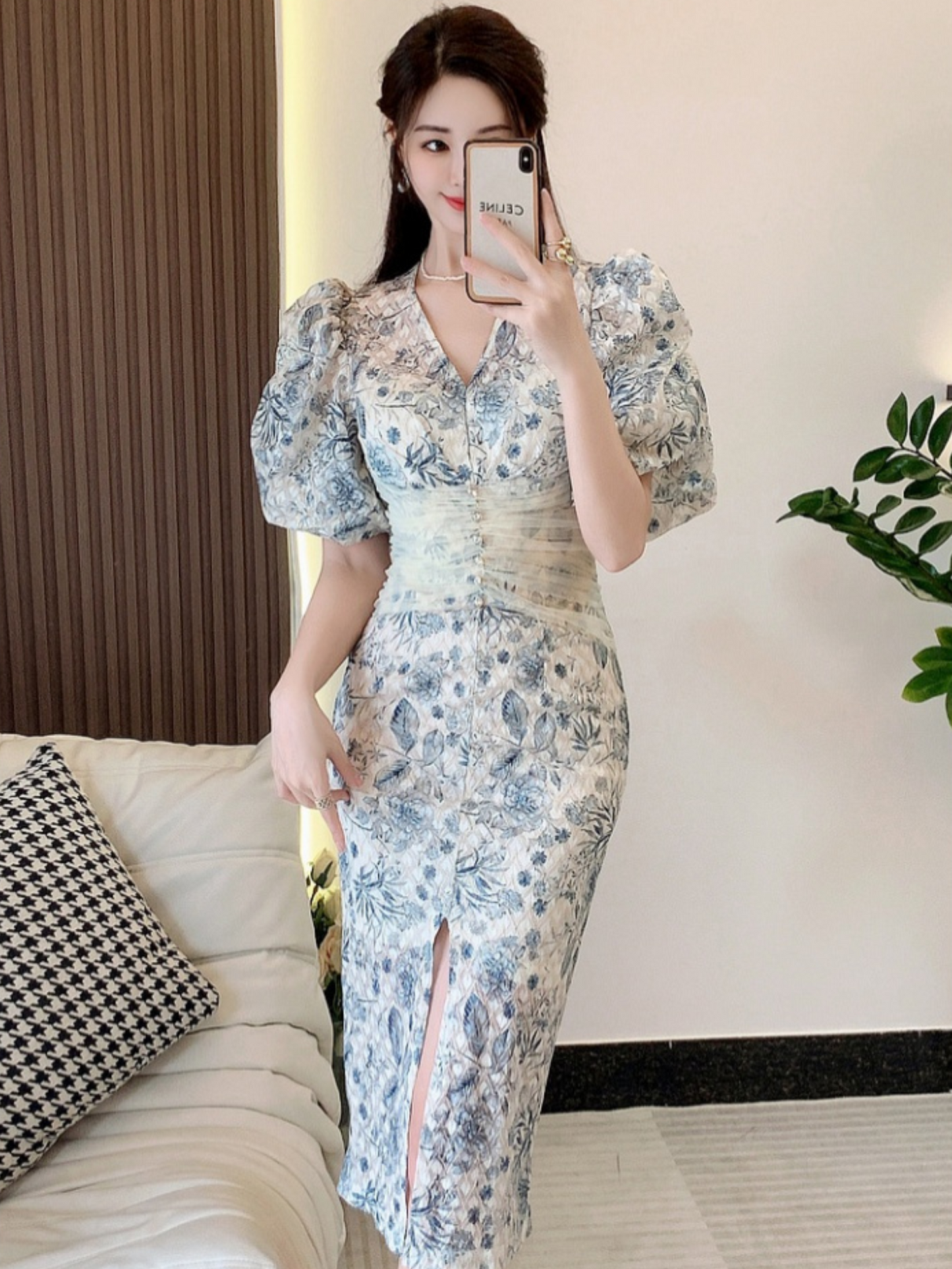 Vestido midi floral elegante azul Judith