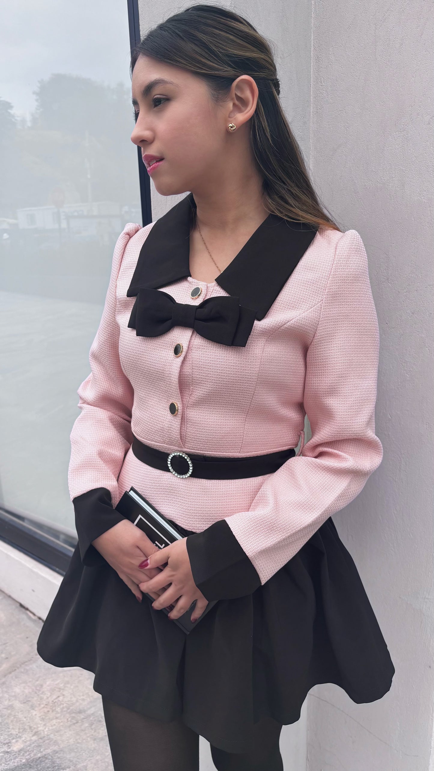 Vestido Elegante Rosa y Negro Jennie