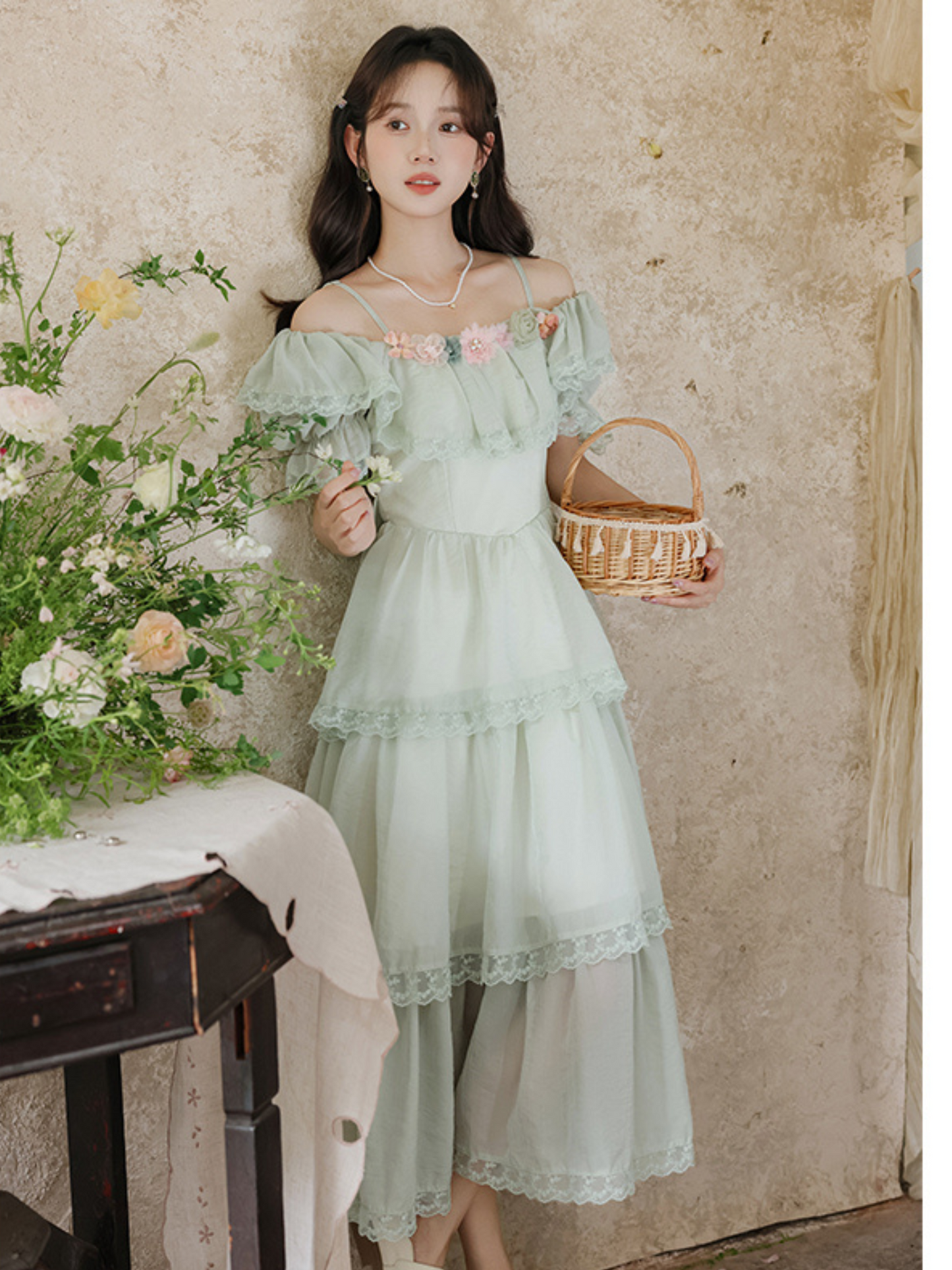 Vestido largo romántico cottage Fey