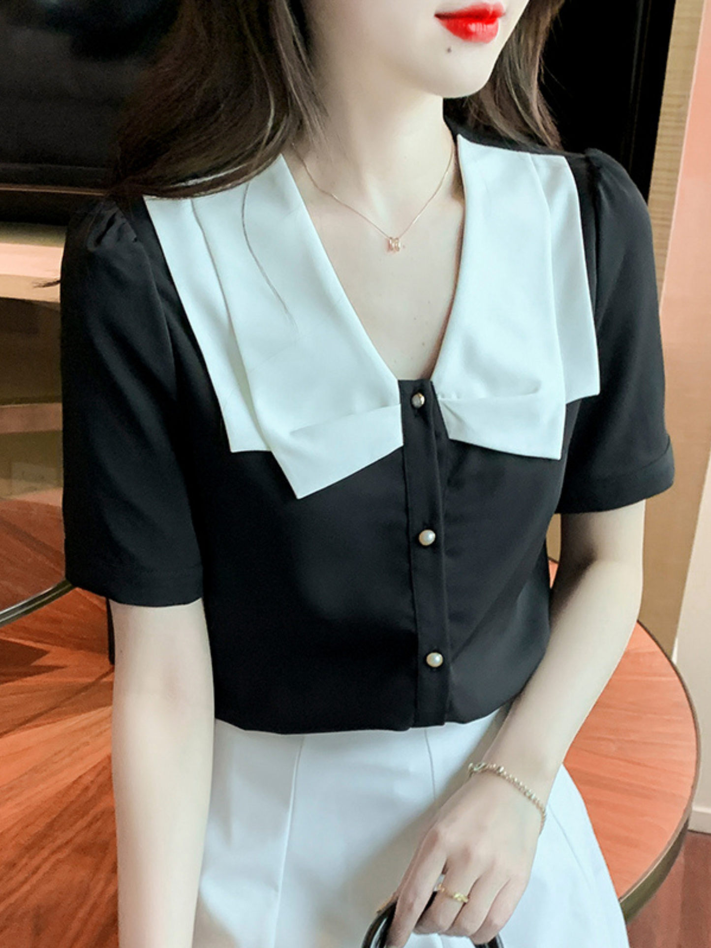 Blusa elegante preppy mangas cortas Eren