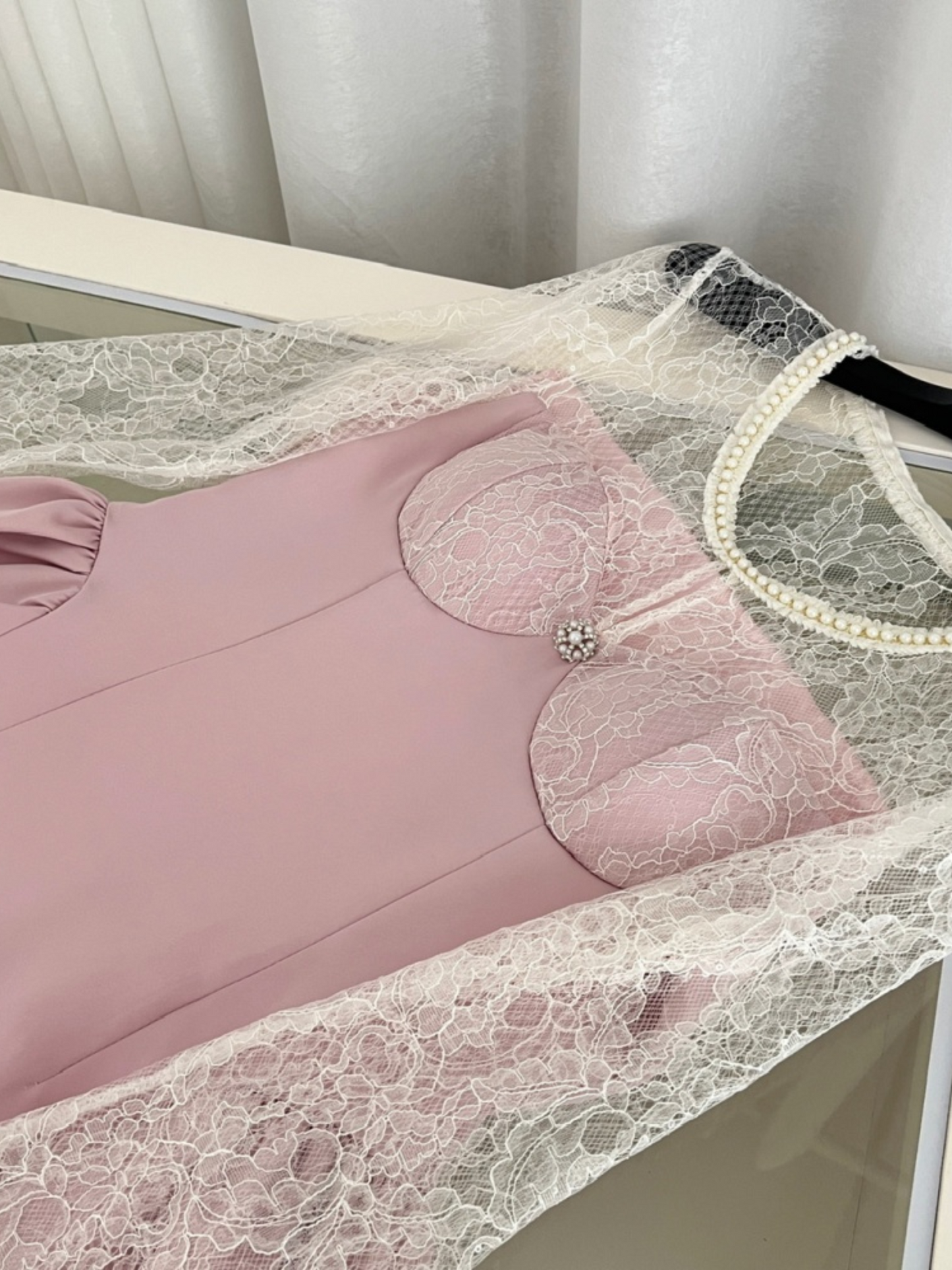 Mini vestido de fiesta elegante rosa Perla