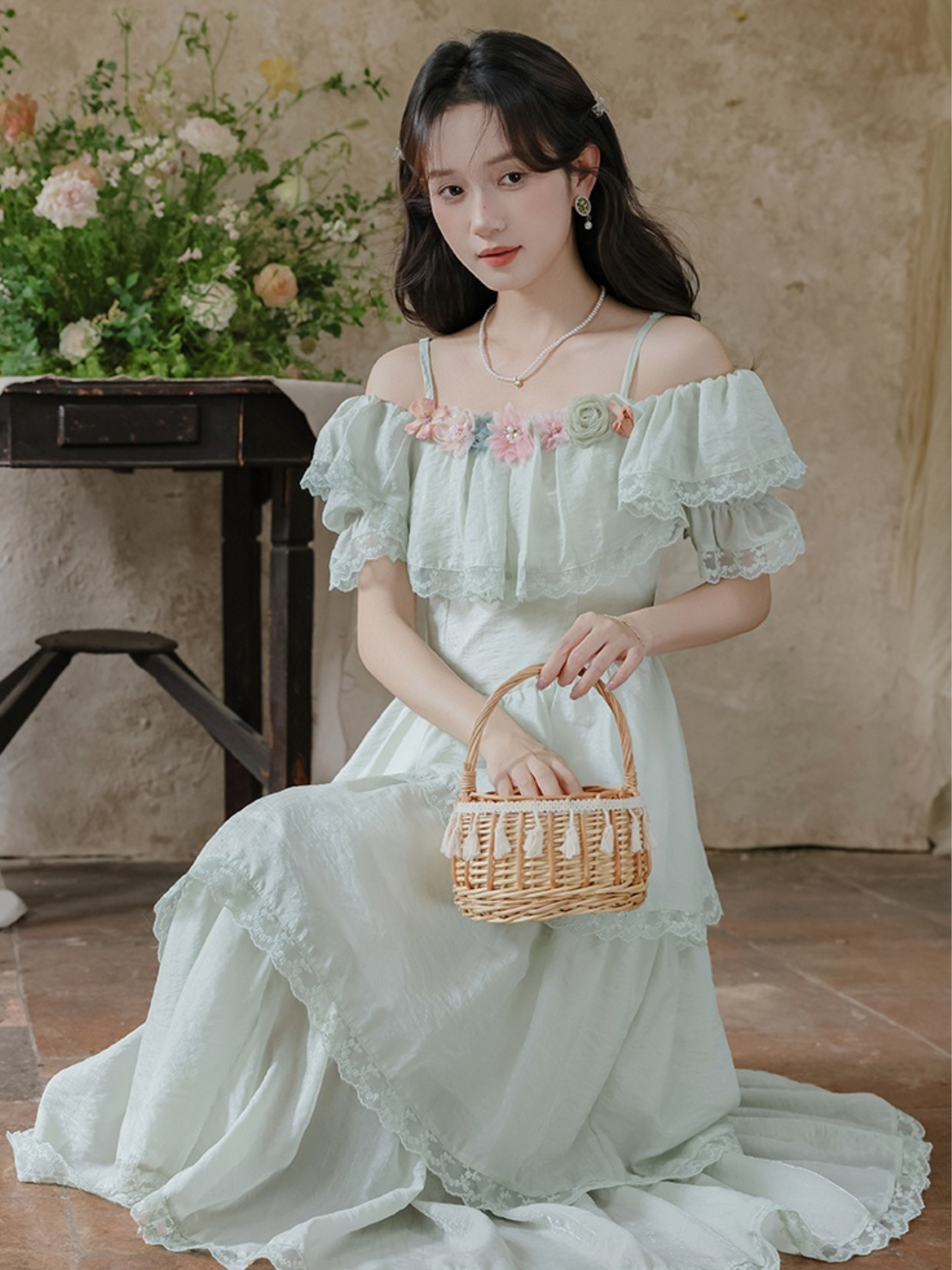 Vestido largo romántico cottage Fey