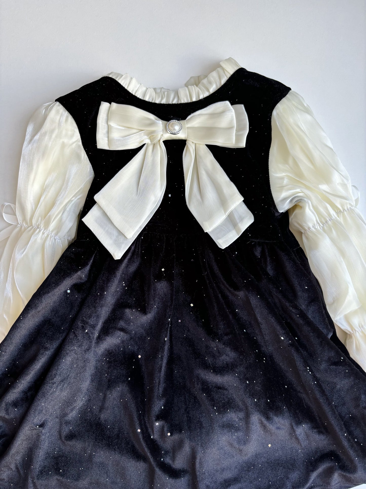 Vestido con moño elegante y forro afelpado de niña Ellie