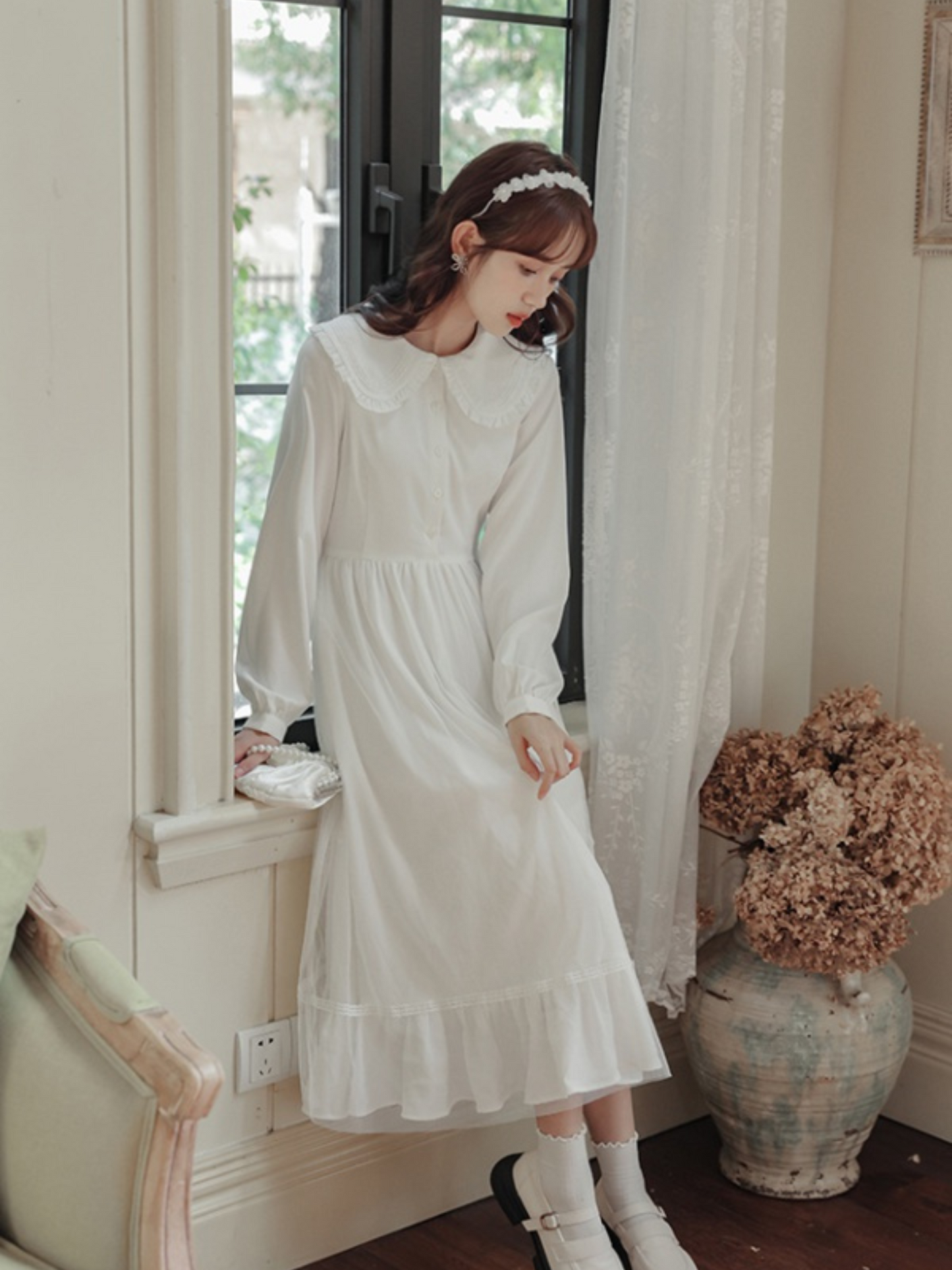 Vestido largo blanco J-style tierno Wendy