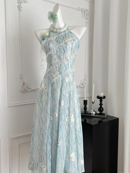 Vestido largo floreado azul Isabella