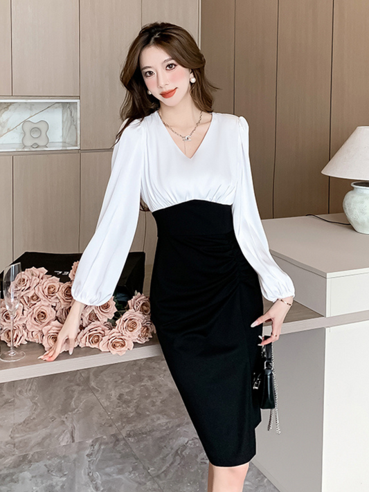 Vestido elegante midi bicolor Willow (Mayoreo)