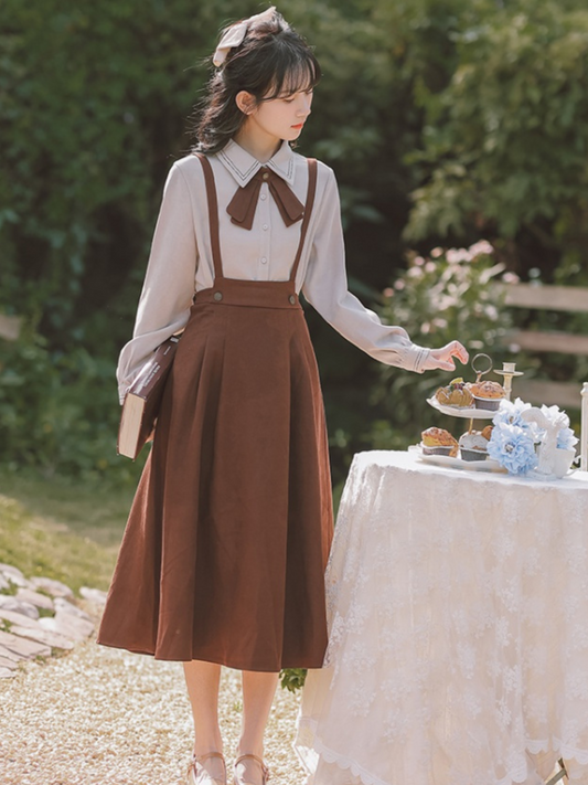 Set 2 piezas Vestido con tirantes estilo colegial y camisa  Ceci