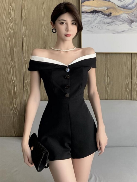 Jumpsuit corto elegante blanco y negro Moni