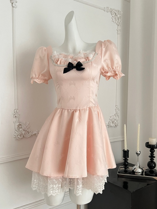 Mini vestido coquette tierno rosa con lazos Suzy