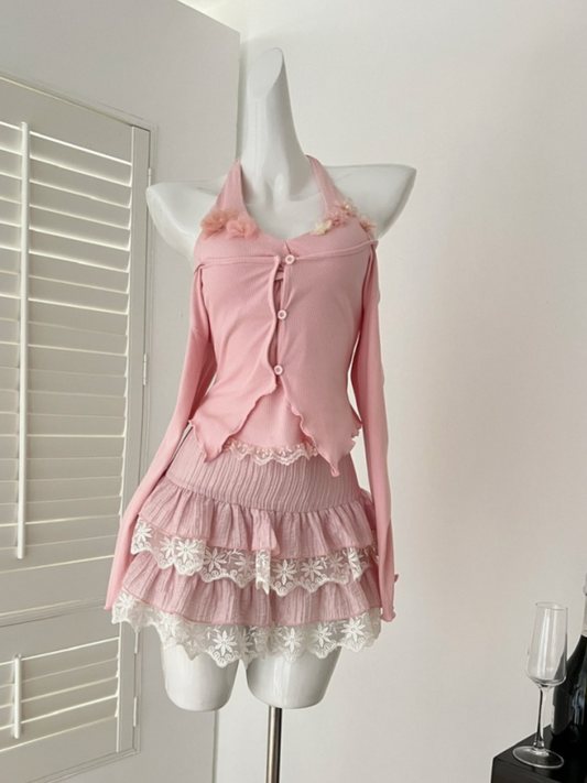 Set tres piezas falda, top y cardigan tierno Peyton