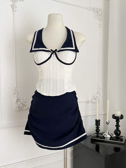 Set top y mini falda estilo marinero Navy