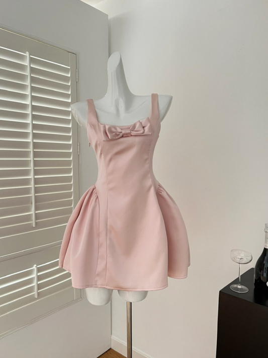 Mini vestido de fiesta rosa con moño Darlen