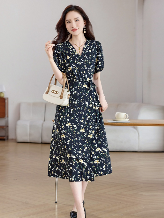 Vestido midi casual elegante floral Cinthia