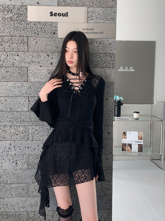Vestido negro de encaje dark romance Raven