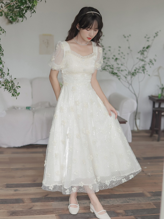 Vestido largo romántico blanco Aracely