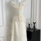 Vestido largo elegante romántico crema Cindy