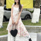 Vestido largo floral con encaje moderno Saki (Mayoreo)