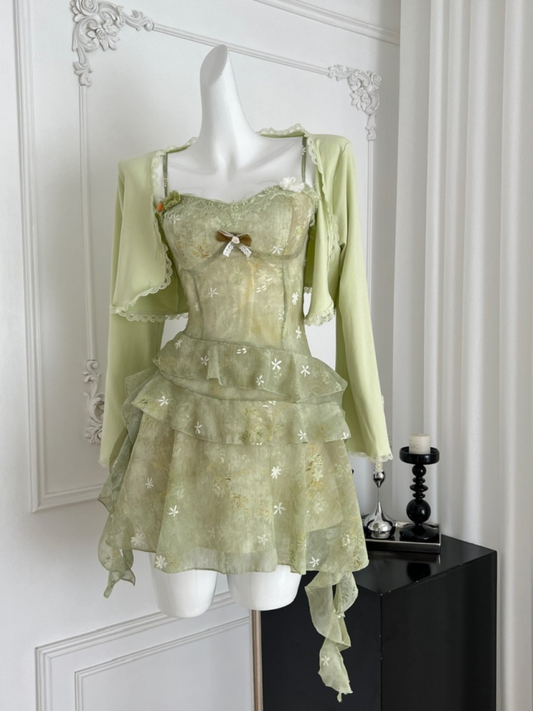 Set mini vestido y cardigan floral romántico Daya