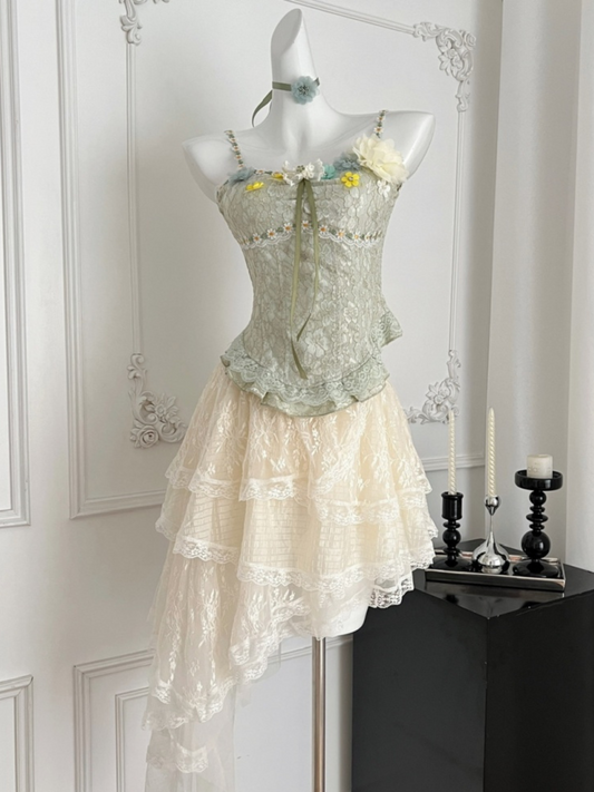 Set dos piezas top y falda asimétrica romántico fairy Dalena