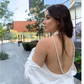 Vestido sexy espalda descubierta con perlas blanco Davina