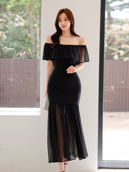 Vestido midi negro elegante básico Livia