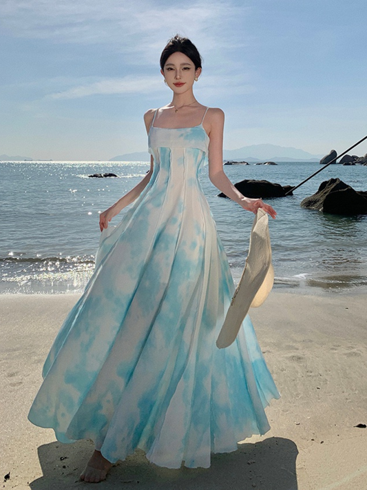 Vestido maxi de playa azul Avery