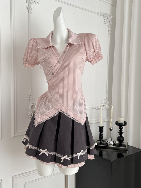 Set dos piezas top y mini falda coquette Vanne