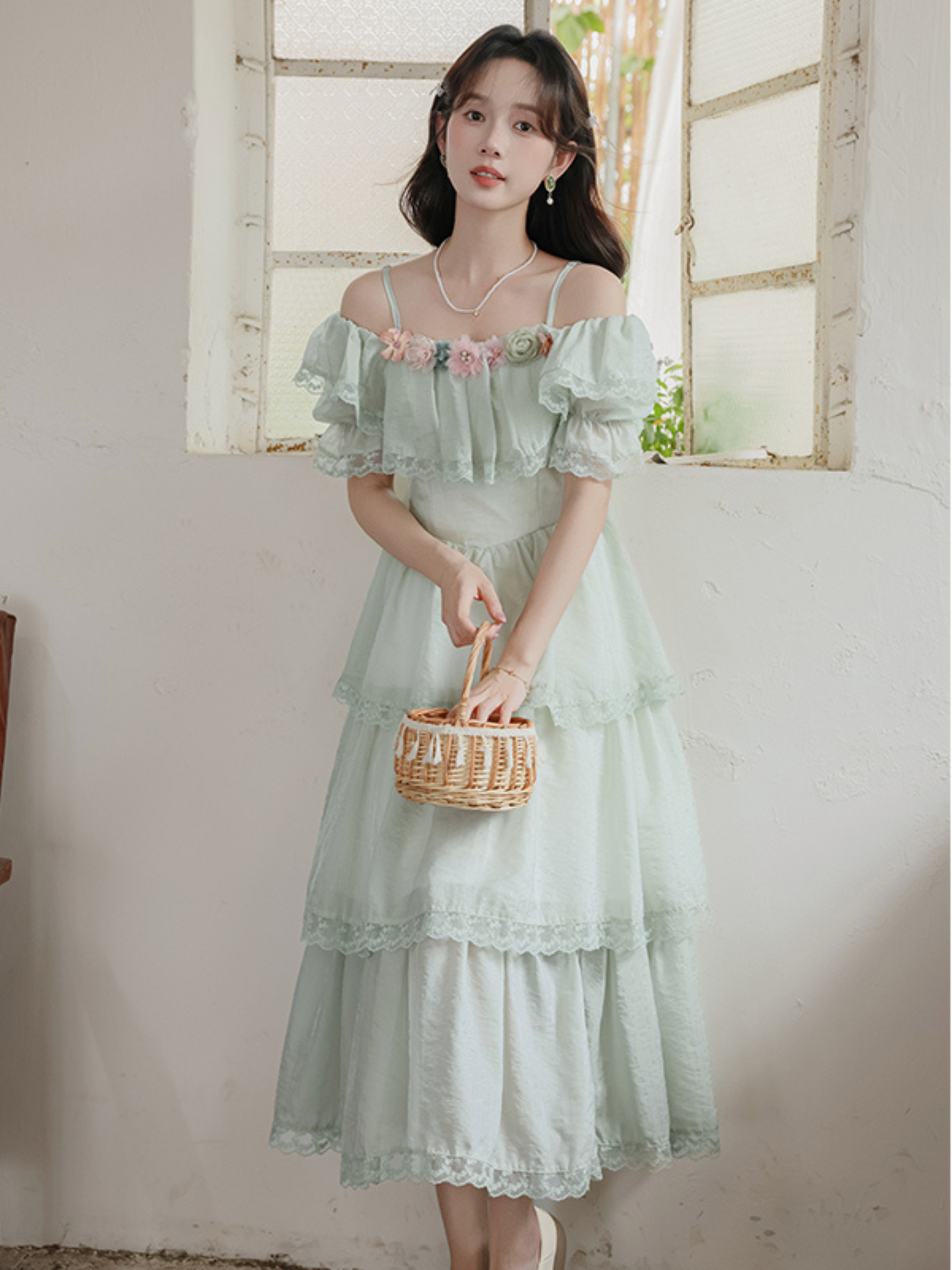 Vestido largo romántico cottage Fey