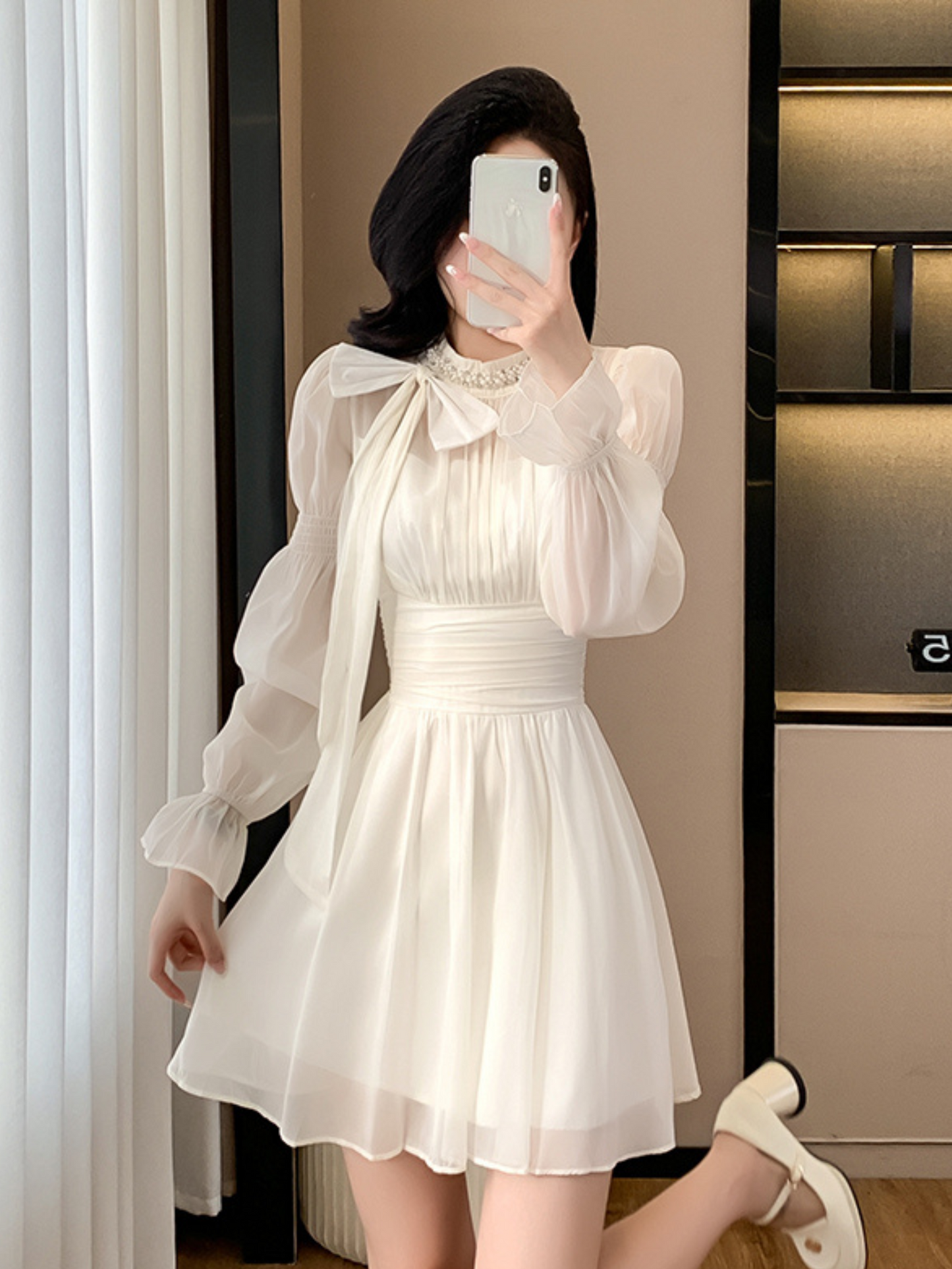 Mini vestido blanco mangas largas Allie