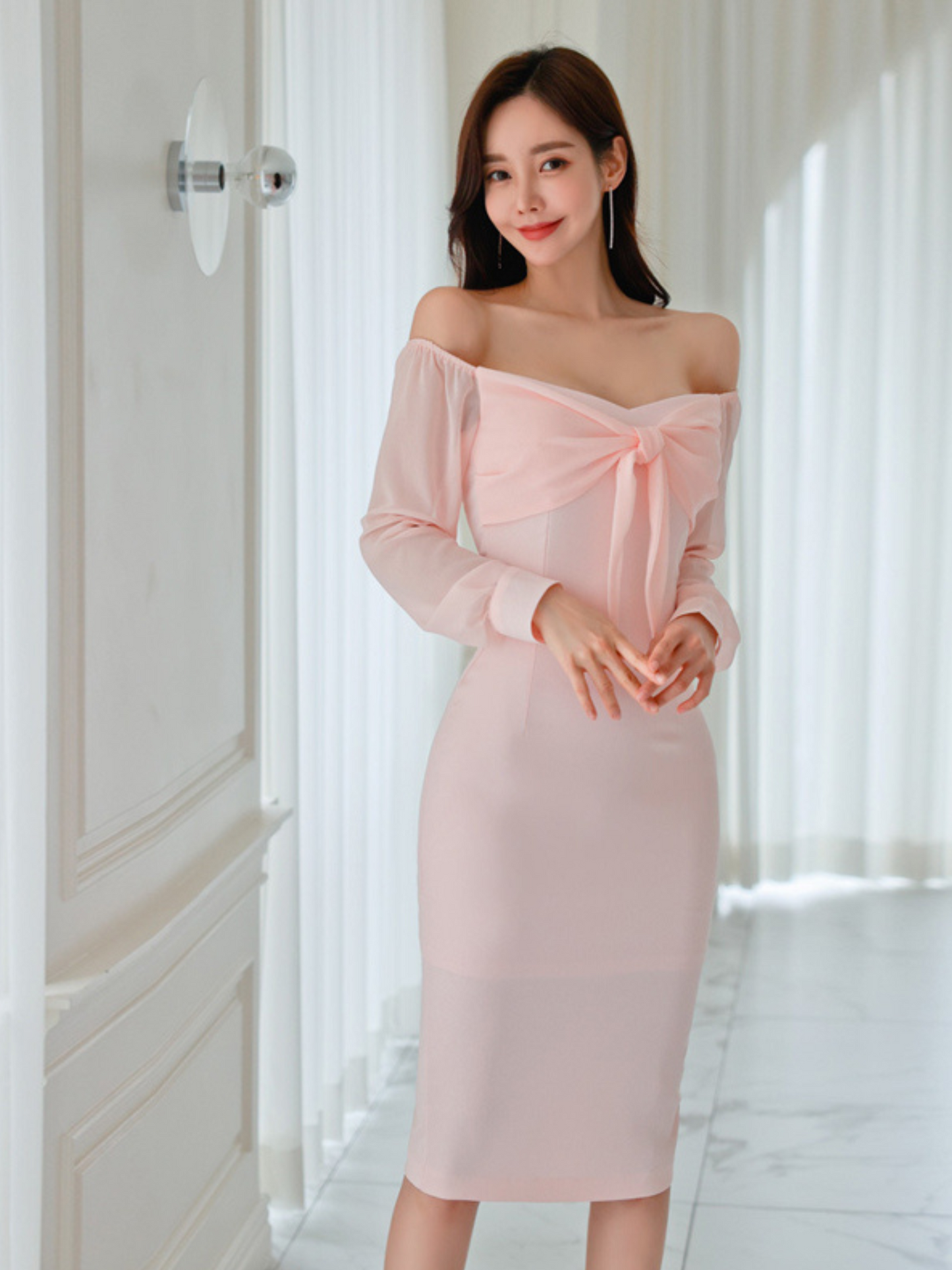 Vestido midi elegante juvenil rosa Lizeth