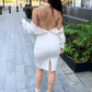 Vestido sexy espalda descubierta con perlas blanco Davina