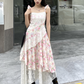 Vestido largo floral con encaje moderno Saki (Mayoreo)
