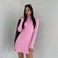 Vestido mini mangas largas y cuello alto rosa Aurora