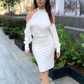 Vestido sexy espalda descubierta con perlas blanco Davina
