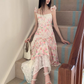 Vestido largo floral con encaje moderno Saki (Mayoreo)