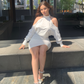 Vestido sexy espalda descubierta con perlas blanco Davina