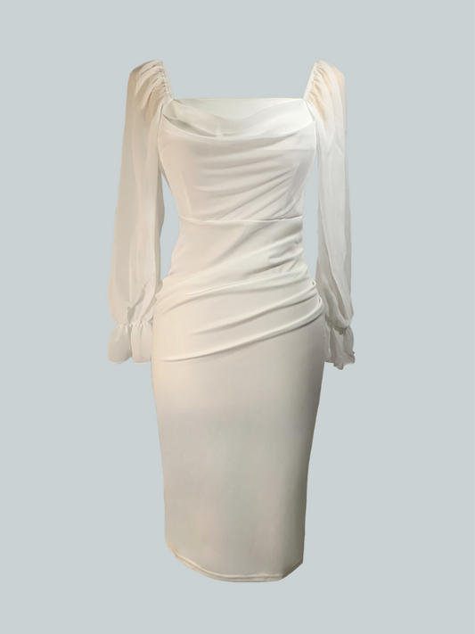 Vestido elegante midi blanco con mangas Blair