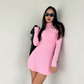 Vestido mini mangas largas y cuello alto rosa Aurora