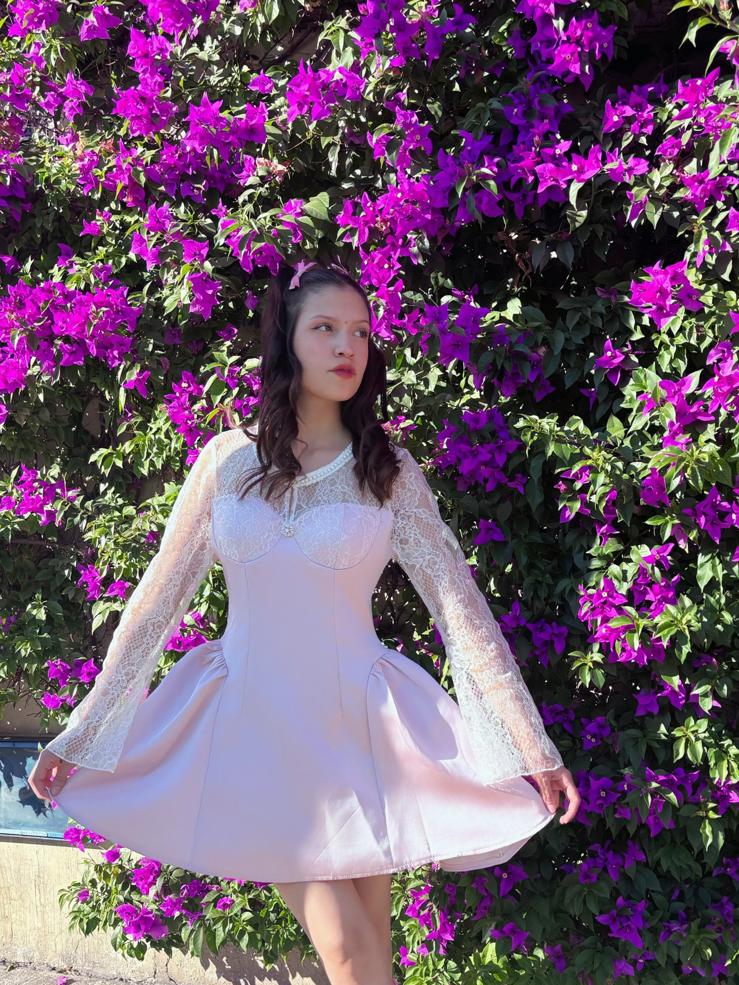 Mini vestido de fiesta elegante rosa Perla