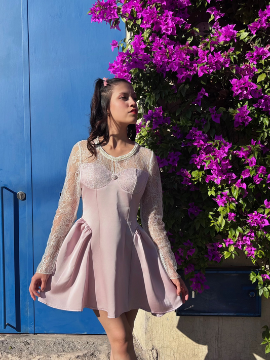 Mini vestido de fiesta elegante rosa Perla