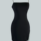 Vestido corto de fiesta negro con diamantes lateral Agatha